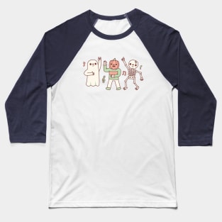 Funny Dancing Ghost, Jack O Lantern And Skeleton Baseball T-Shirt